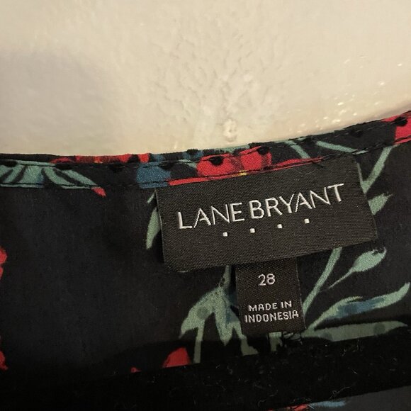 Lane Bryant Women Plus 28 Black Velvet Flocked Dot Floral Sleeveless Swing Tank - Picture 5 of 8